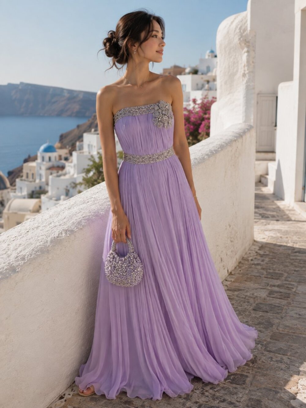 Anais Lavender Purple Chiffon Pleated Cocktail Dress Crystals Size US2